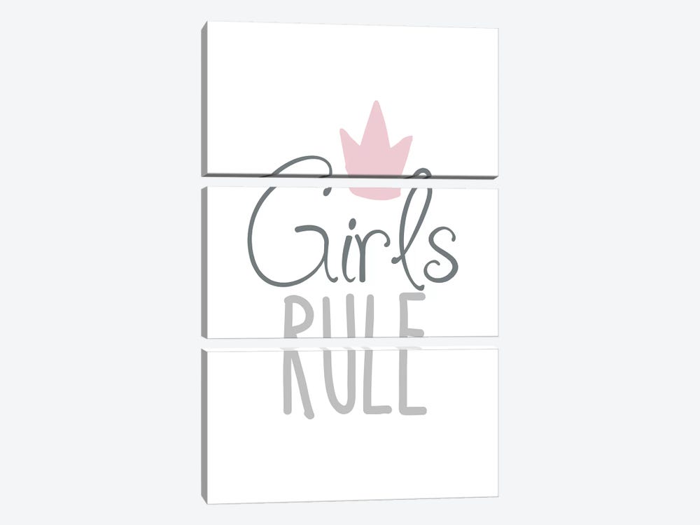 Girls Rule Pink And Grey by Pixy Paper 3-piece Art Print