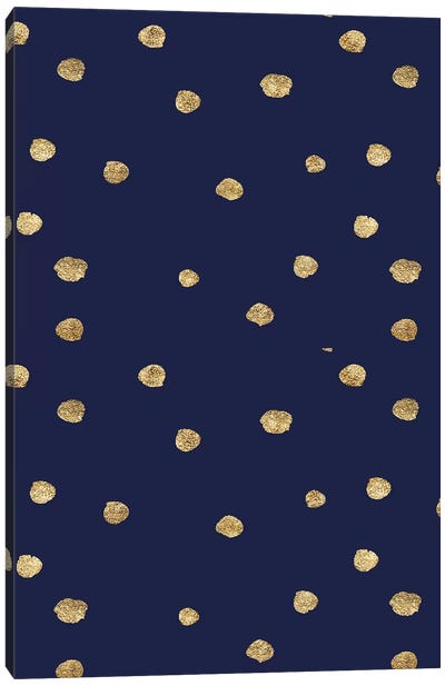 Gold Polka Dots With Royal Blue Background Canvas Art Print - Indigo Art