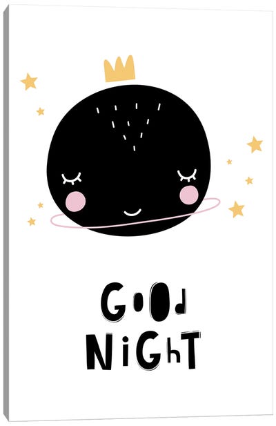 Good Night Planet Scandi Canvas Art Print - Nursery Room Art