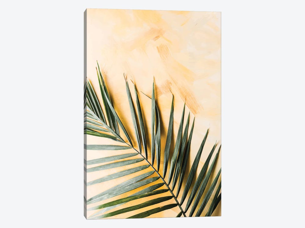 Green Leaf On Yellow Texture by Pixy Paper 1-piece Canvas Wall Art