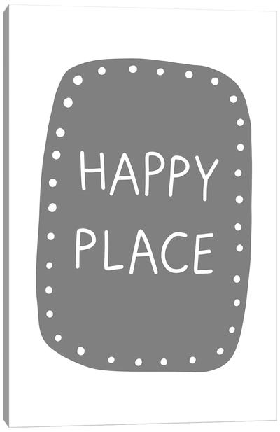 Happy Place Grey Scandi Canvas Art Print - Happiness Art