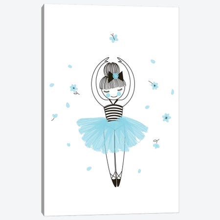 Little Ballerina Blue Canvas Print #PXY297} by Pixy Paper Canvas Art