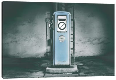 Little Blue Gas Pump Canvas Art Print - Vintage Styled Photography
