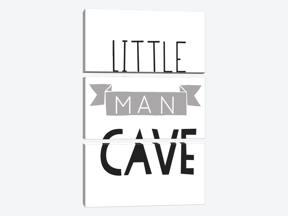 Little Man Cave Grey And Black Banner by Pixy Paper 3-piece Canvas Print