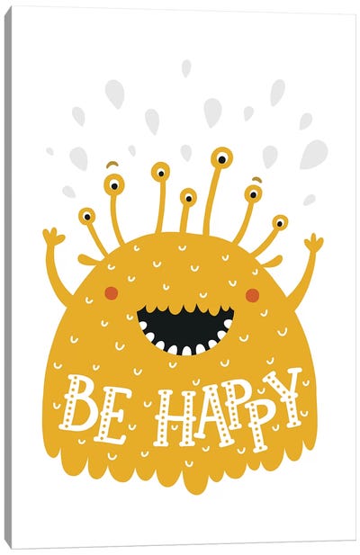Little Monsters Be Happy Canvas Art Print - Happiness Art