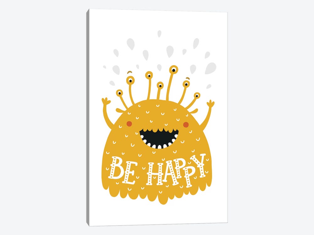 Little Monsters Be Happy by Pixy Paper 1-piece Canvas Artwork