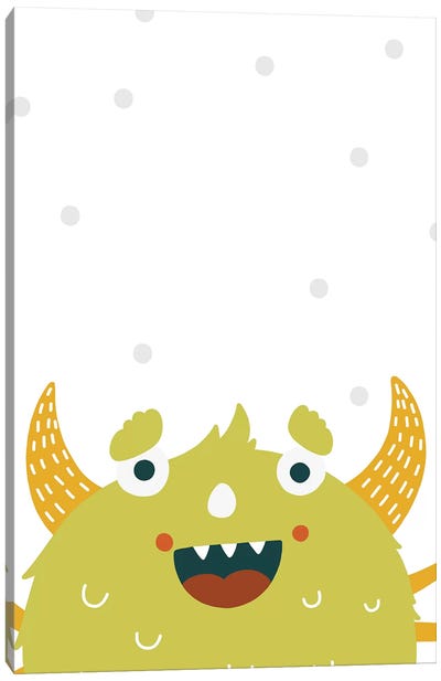 Little Monsters Green Canvas Art Print - Friendly Mythical Creatures