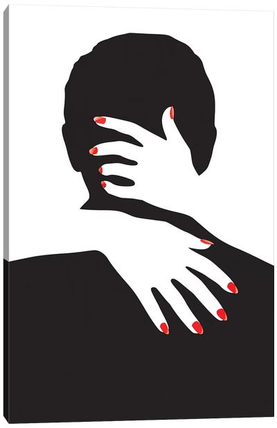 Man And Hands Canvas Art Print - Black, White & Red Art