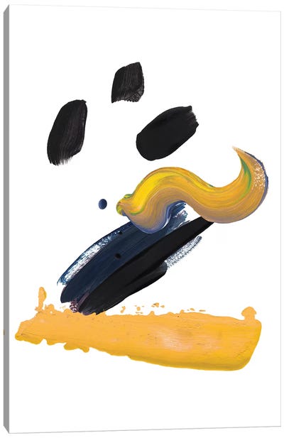 Mustard And Black Paint Strokes Canvas Art Print - Black, White & Yellow Art