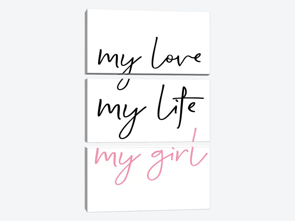 My Love My Girl Black And Pink Redesigned by Pixy Paper 3-piece Canvas Wall Art