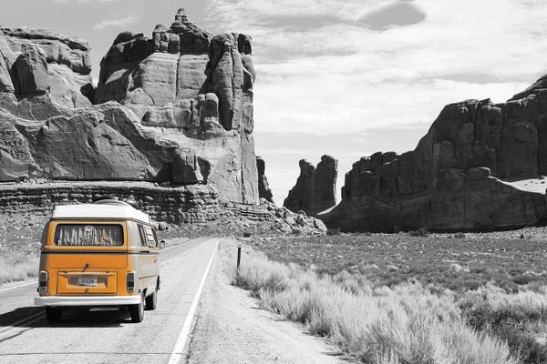 Desert: Orange Camper Van by Pixy Paper