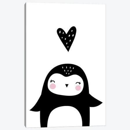 Penguin With Heart Canvas Print #PXY387} by Pixy Paper Canvas Wall Art