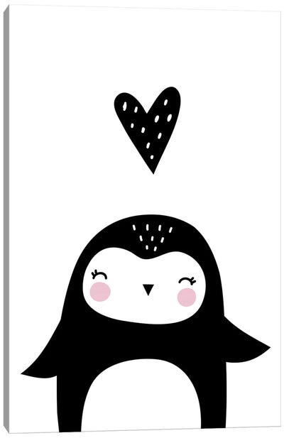 Penguin With Heart Canvas Art Print - Penguin Art