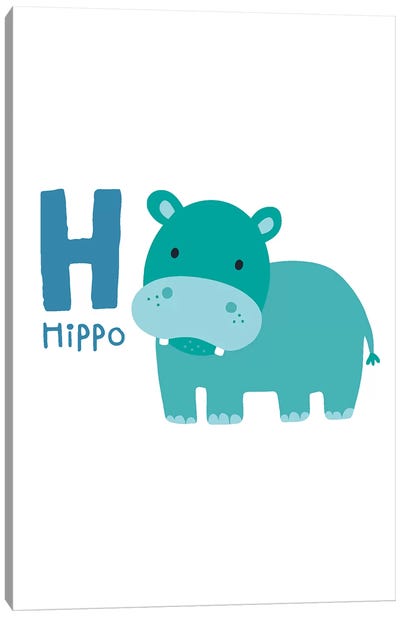 Animal Alphabet - H Canvas Art Print - Hippopotamus Art