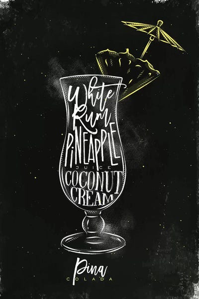 Pina Colado Cocktail Black Background by Pixy Paper canvas print