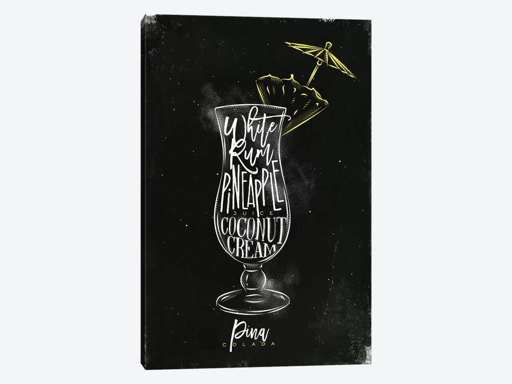 Pina Colado Cocktail Black Background C - Canvas Wall Art | Pixy Paper