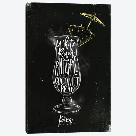 Pina Colado Cocktail Black Background Canvas Print #PXY391} by Pixy Paper Canvas Wall Art