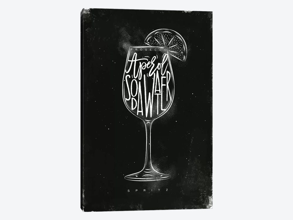 Prosecco Spritz Cocktail Black Background by Pixy Paper 1-piece Canvas Wall Art