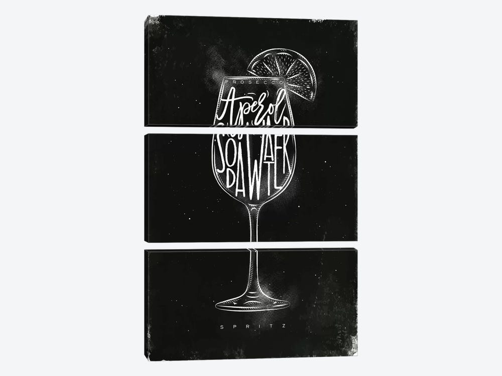 Prosecco Spritz Cocktail Black Background by Pixy Paper 3-piece Canvas Art