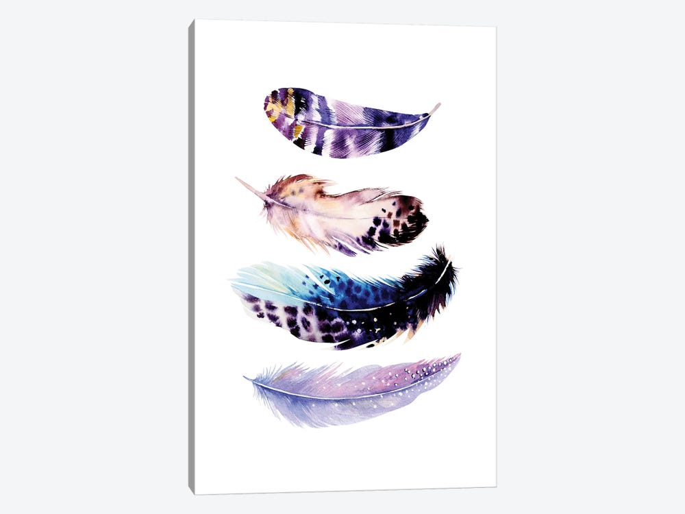 Purple Bird Feathers by Pixy Paper 1-piece Canvas Art Print