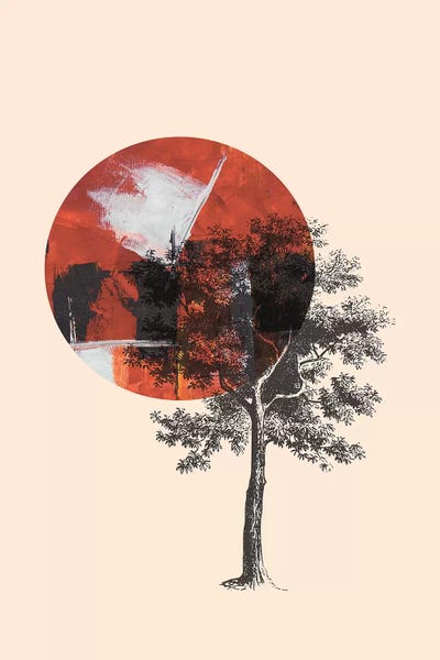 Canvas Print: Red Sun With Tree On Beige Background by Pixy Paper - thumbnail