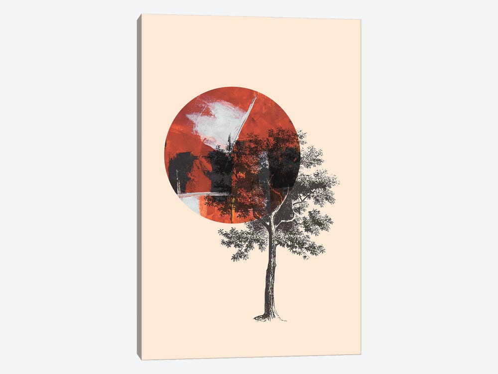 Red Sun With Tree On Beige Background by Pixy Paper 1-piece Canvas Art