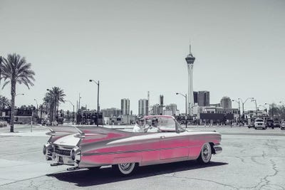 Retro Pink Car B&W by Pixy Paper framed wall art