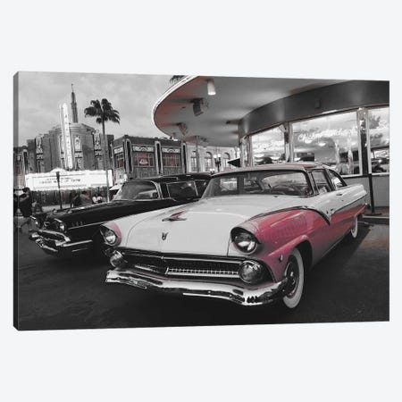 Retro White And Pink Car Canvas Print #PXY423} by Pixy Paper Canvas Artwork
