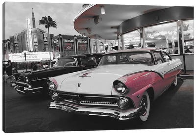 Retro White And Pink Car Canvas Art Print - Pixy Paper