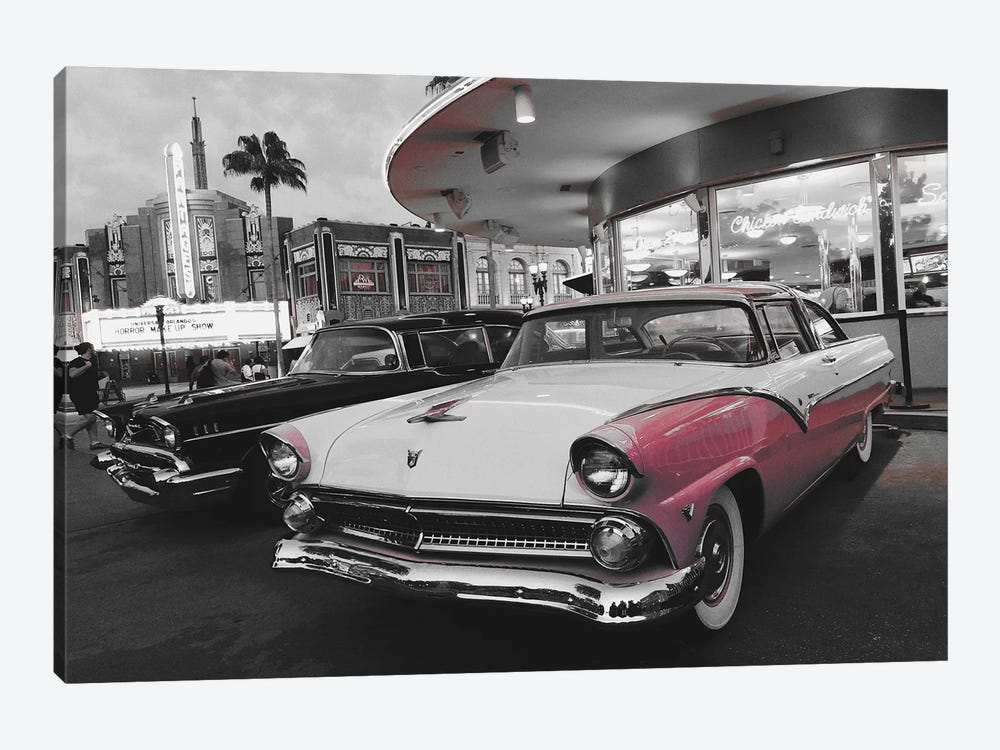 Retro White And Pink Car by Pixy Paper 1-piece Canvas Wall Art