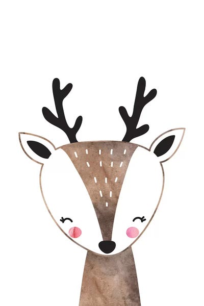 Scandi Brown Deer Watercolour by Pixy Paper canvas print