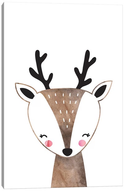 Scandi Brown Deer Watercolour Canvas Art Print - Pixy Paper