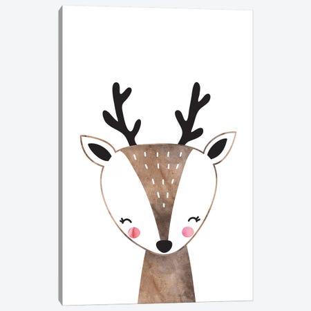 Scandi Brown Deer Watercolour Canvas Print #PXY435} by Pixy Paper Canvas Wall Art