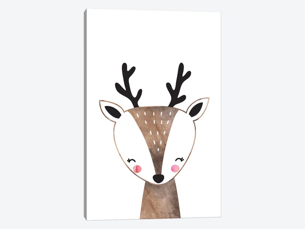 Scandi Brown Deer Watercolour by Pixy Paper 1-piece Canvas Print