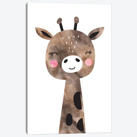 Scandi Brown Giraffe Watercolour Canvas Print #PXY437} by Pixy Paper Canvas Wall Art