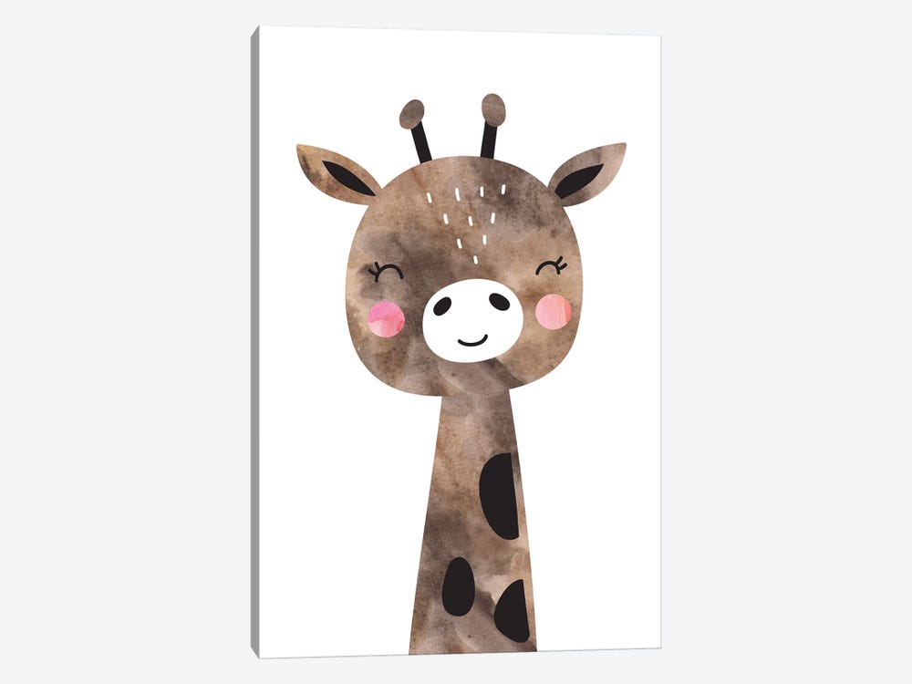 Scandi Brown Giraffe Watercolour by Pixy Paper 1-piece Canvas Print