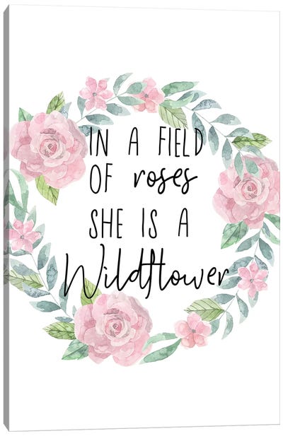 She Is A Wildflower Pink Floral Collection Canvas Art Print - Pixy Paper