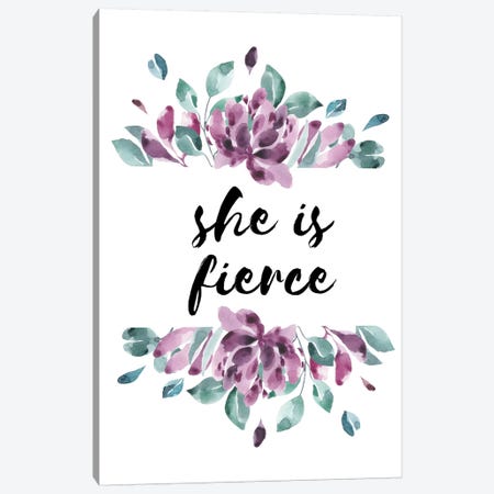 She Is Fierce Purple Floral Collection Canvas Print #PXY442} by Pixy Paper Canvas Wall Art