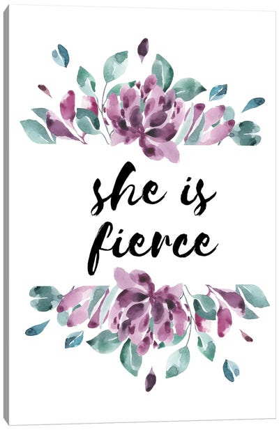 She Is Fierce Purple Floral Collection Canvas Art Print - Pixy Paper