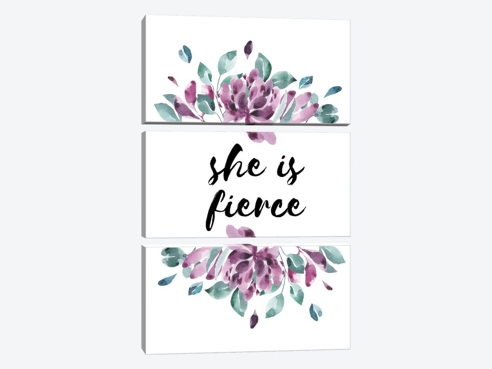 She Is Fierce Purple Floral Collection by Pixy Paper 3-piece Canvas Art Print