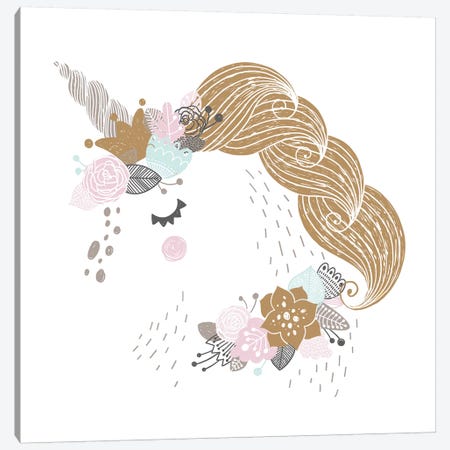 Super Unicorn Designs - Floral Unicorn Canvas Print #PXY457} by Pixy Paper Canvas Wall Art