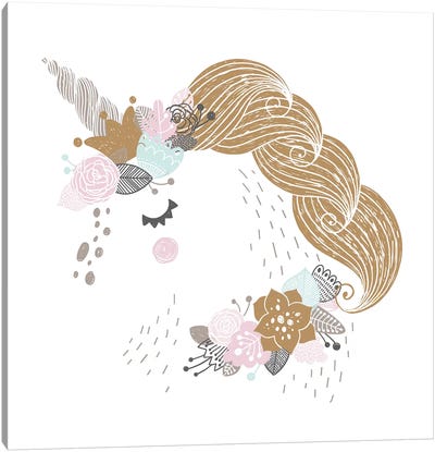 Super Unicorn Designs - Floral Unicorn Canvas Art Print - Unicorn Art