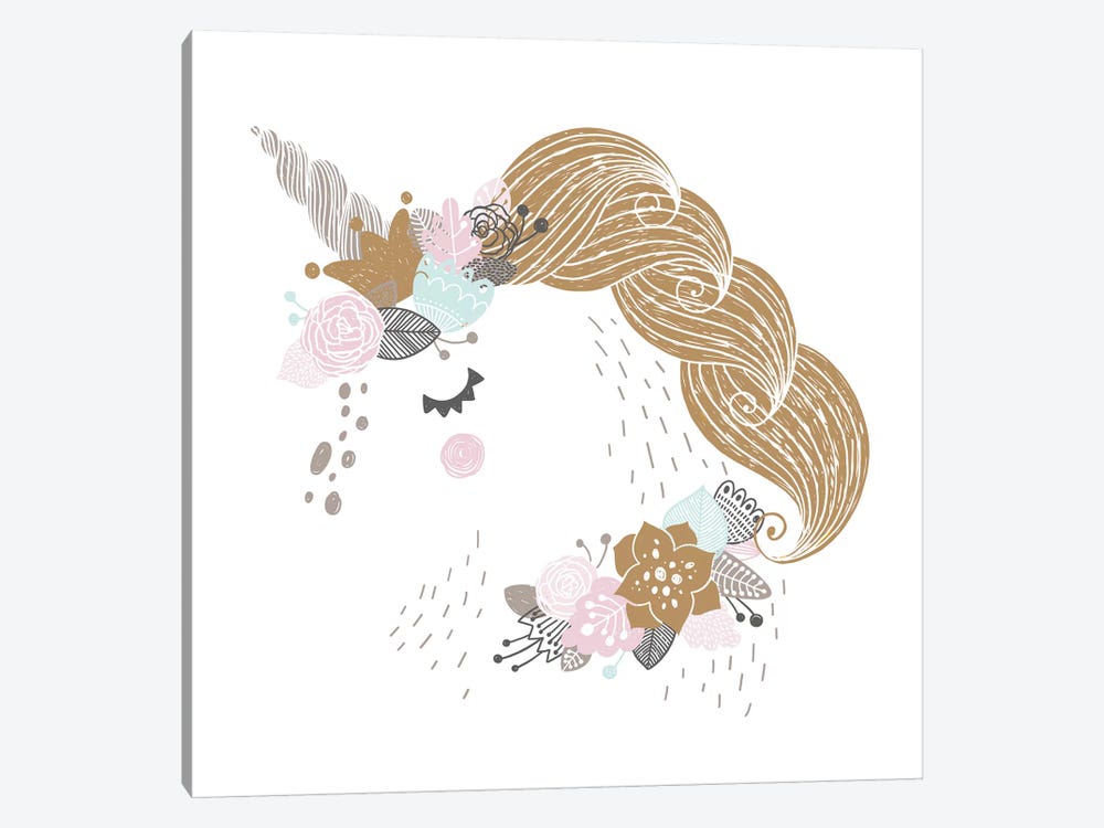 Super Unicorn Designs - Floral Unicorn by Pixy Paper 1-piece Canvas Art Print