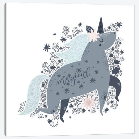 Super Unicorn Designs - Grey Magical Unicorn Canvas Print #PXY459} by Pixy Paper Art Print