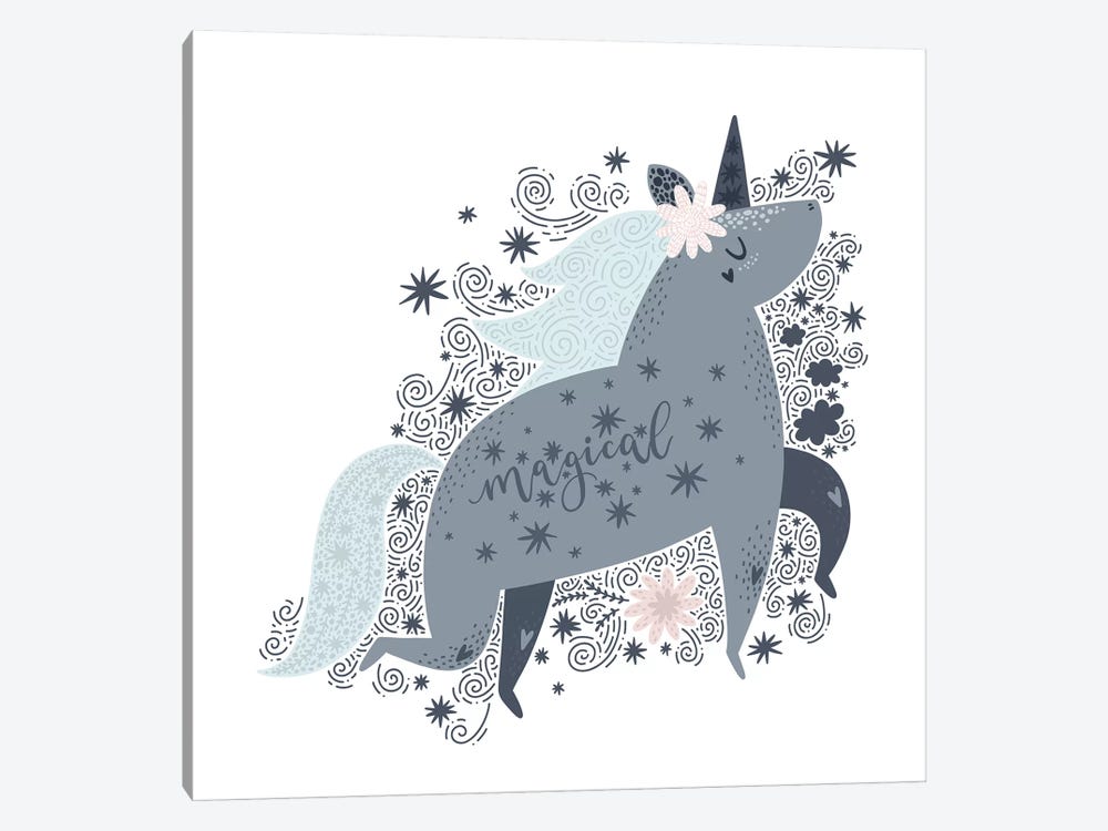 Super Unicorn Designs - Grey Magical Unicorn by Pixy Paper 1-piece Art Print