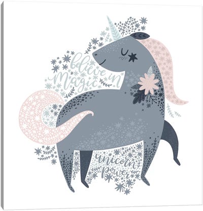 Super Unicorn Designs - Grey Unicorn Canvas Art Print - Unicorn Art