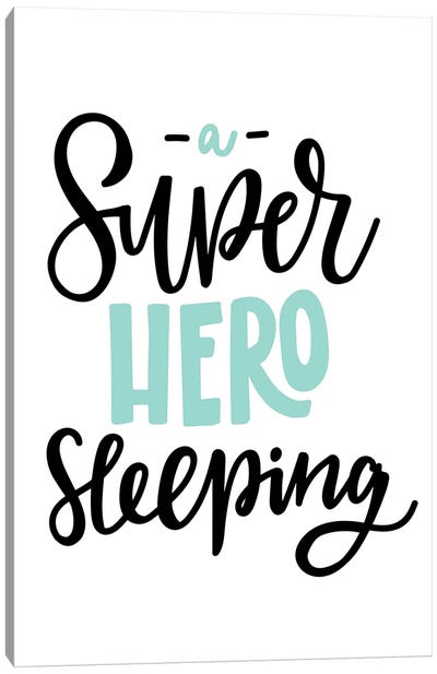 Superhero Sleeping Mint And Black Canvas Art Print - Sleeping & Napping Art