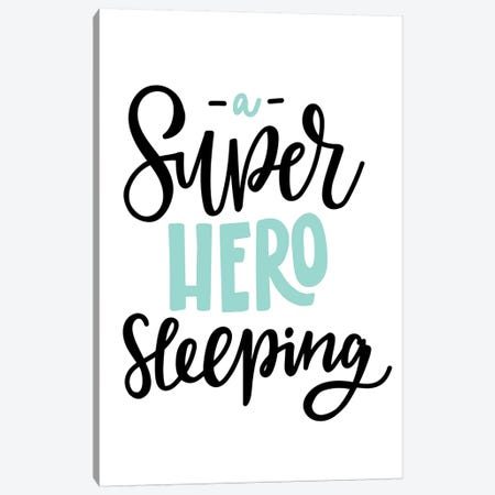 Superhero Sleeping Mint And Black Canvas Print #PXY469} by Pixy Paper Canvas Art