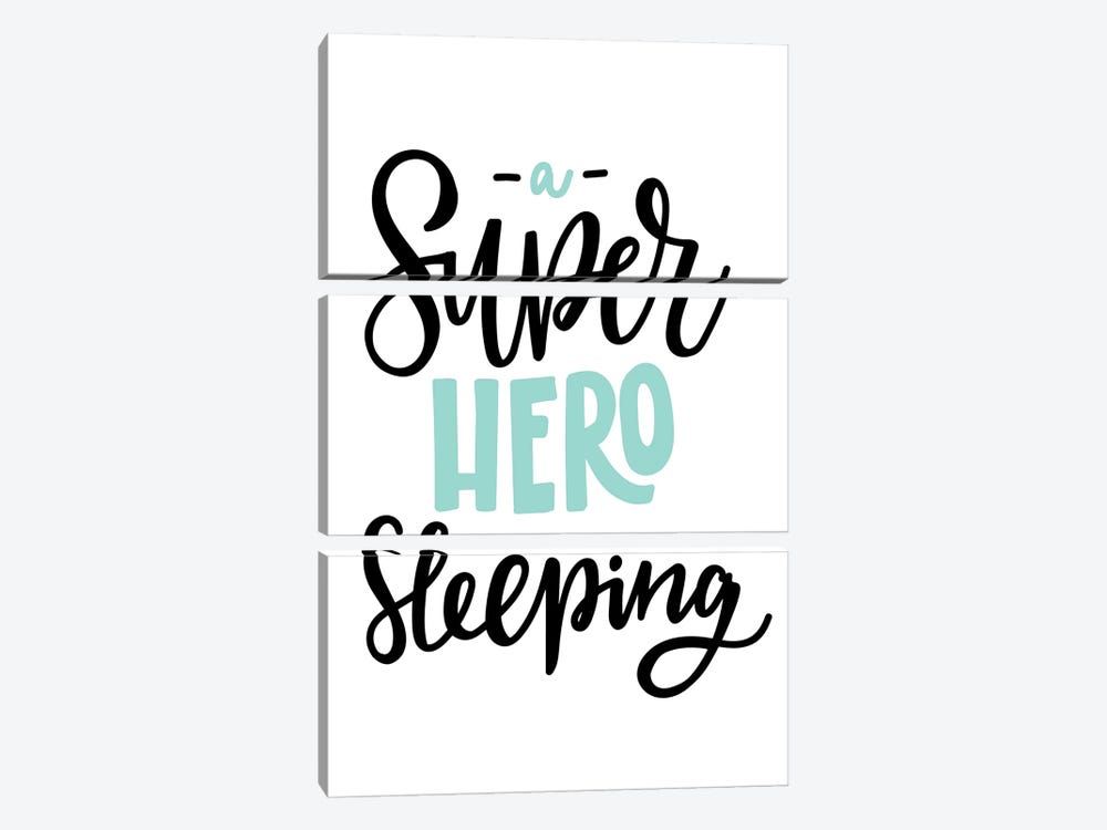 Superhero Sleeping Mint And Black by Pixy Paper 3-piece Canvas Artwork