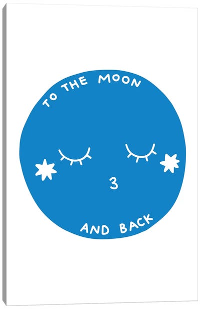 To The Moon And Back Blue Super Scandi Canvas Art Print - Pixy Paper